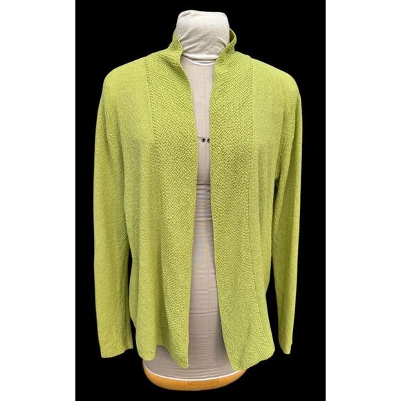 Eileen Fisher Open Front Cardigan Sz. L Italian Yarn Textured Knit - Picture 2 of 12